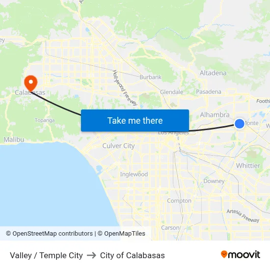Valley / Temple City to City of Calabasas map