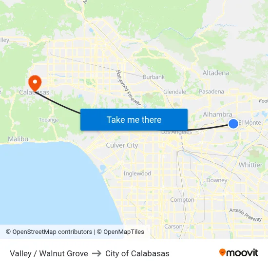 Valley / Walnut Grove to City of Calabasas map
