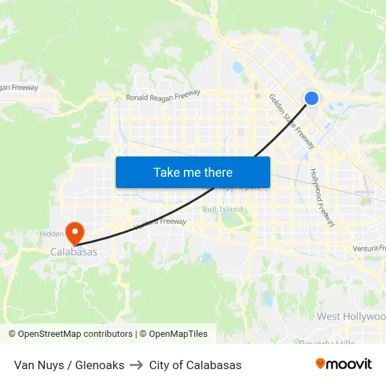 Van Nuys / Glenoaks to City of Calabasas map