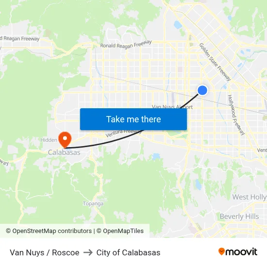 Van Nuys / Roscoe to City of Calabasas map
