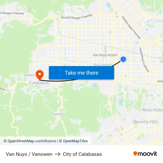 Van Nuys / Vanowen to City of Calabasas map