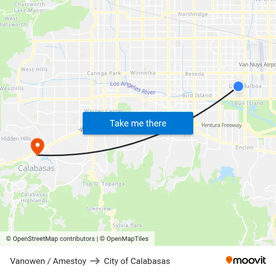 Vanowen / Amestoy to City of Calabasas map