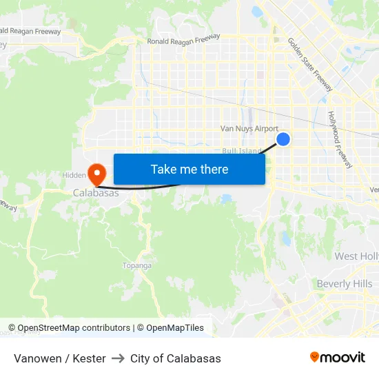 Vanowen / Kester to City of Calabasas map