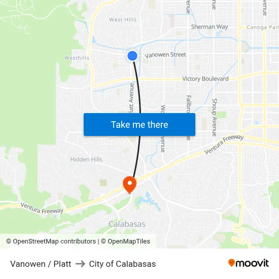 Vanowen / Platt to City of Calabasas map