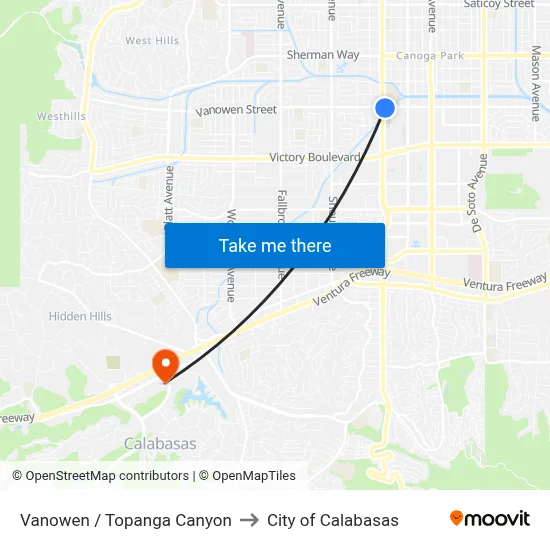 Vanowen / Topanga Canyon to City of Calabasas map