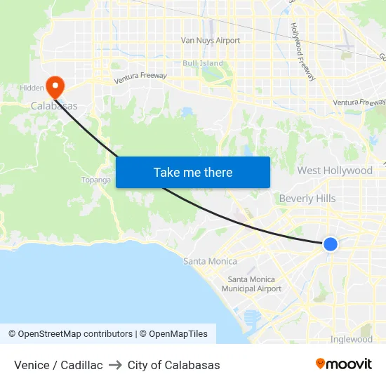 Venice / Cadillac to City of Calabasas map