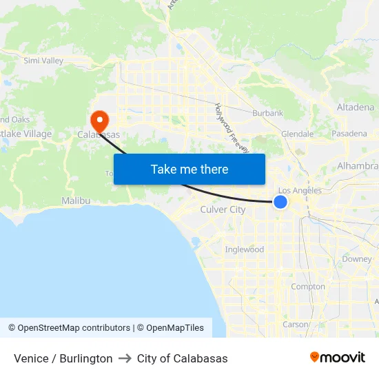 Venice / Burlington to City of Calabasas map