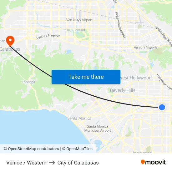 Venice / Western to City of Calabasas map