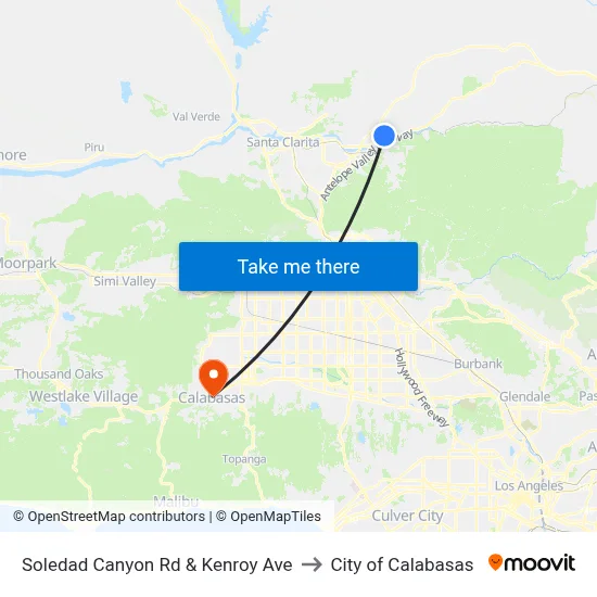 Soledad Canyon Rd & Kenroy Ave to City of Calabasas map