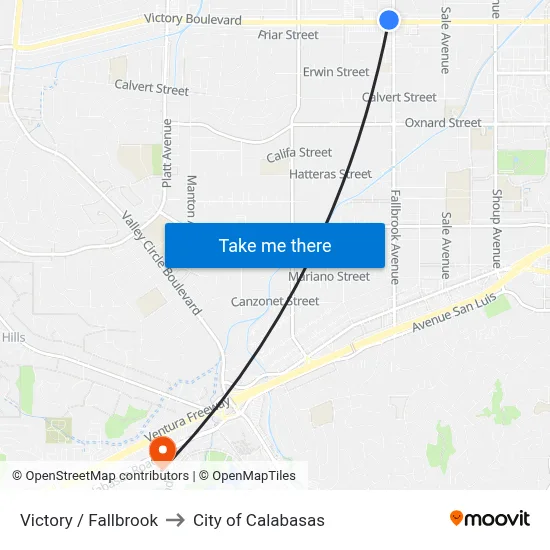 Victory / Fallbrook to City of Calabasas map