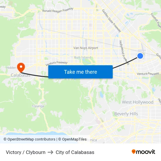 Victory / Clybourn to City of Calabasas map
