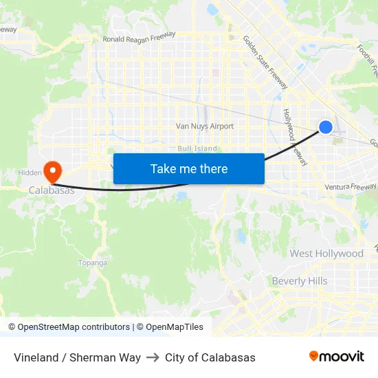 Vineland / Sherman Way to City of Calabasas map