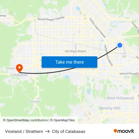 Vineland / Strathern to City of Calabasas map