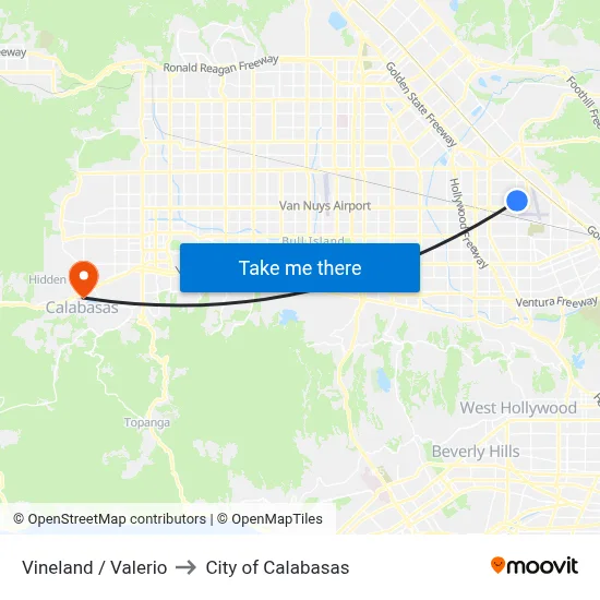 Vineland / Valerio to City of Calabasas map
