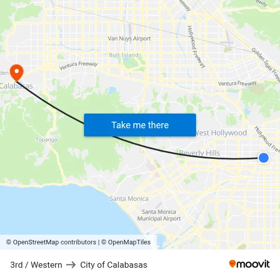 3rd / Western to City of Calabasas map