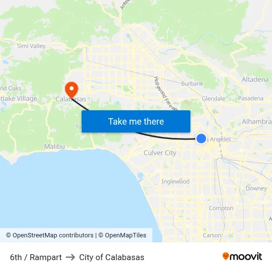 6th / Rampart to City of Calabasas map