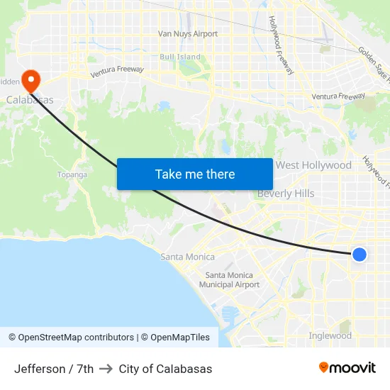 Jefferson / 7th to City of Calabasas map