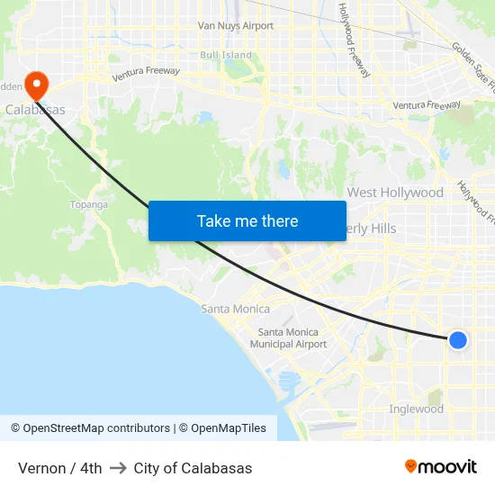 Vernon / 4th to City of Calabasas map