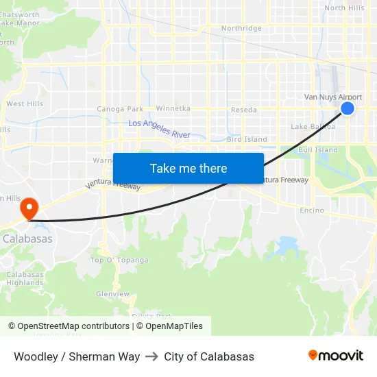Woodley / Sherman Way to City of Calabasas map
