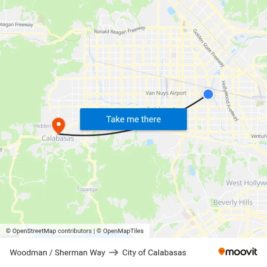 Woodman / Sherman Way to City of Calabasas map
