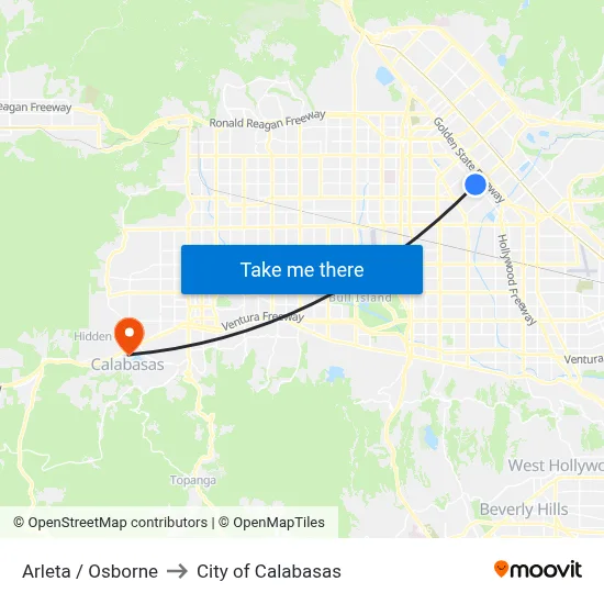 Arleta / Osborne to City of Calabasas map
