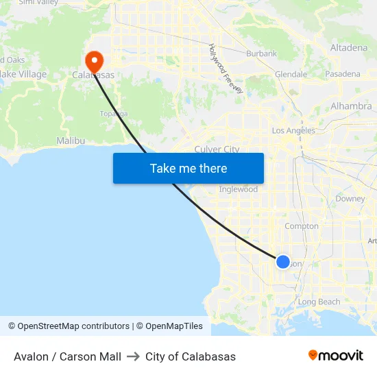 Avalon / Carson Mall to City of Calabasas map