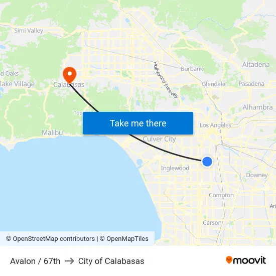 Avalon / 67th to City of Calabasas map