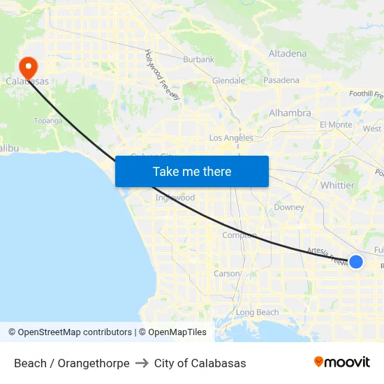 Beach / Orangethorpe to City of Calabasas map