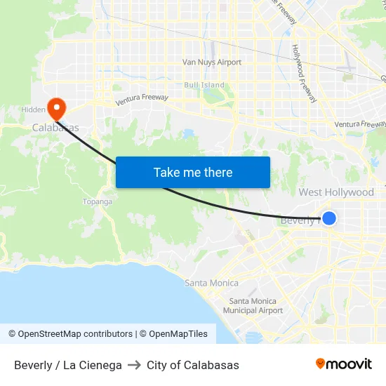 Beverly / La Cienega to City of Calabasas map