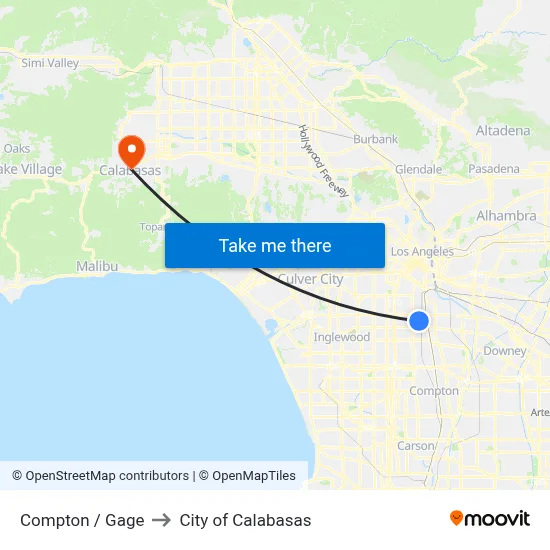 Compton / Gage to City of Calabasas map