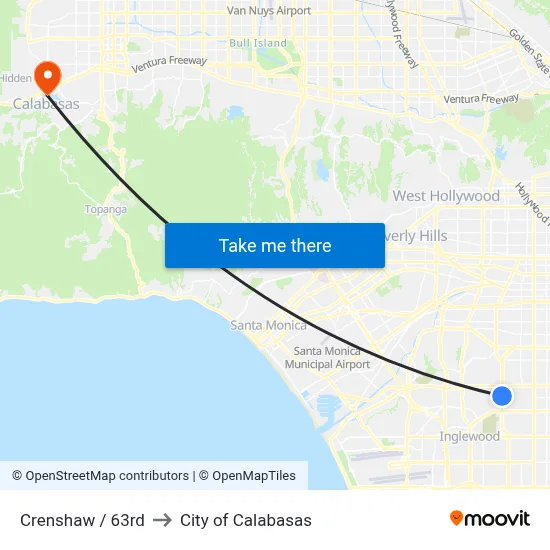 Crenshaw / 63rd to City of Calabasas map