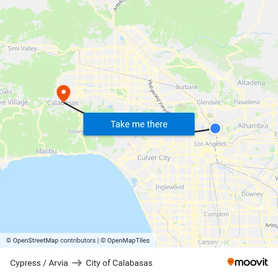Cypress / Arvia to City of Calabasas map