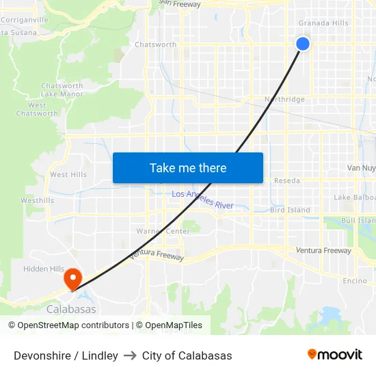 Devonshire / Lindley to City of Calabasas map