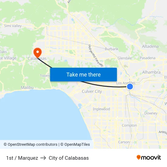 1st / Marquez to City of Calabasas map