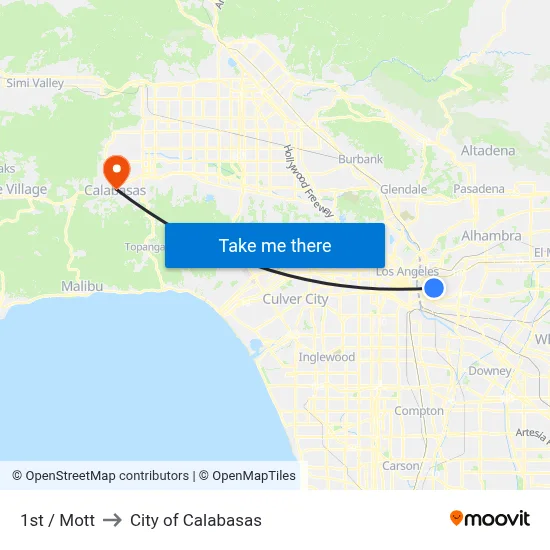 1st / Mott to City of Calabasas map