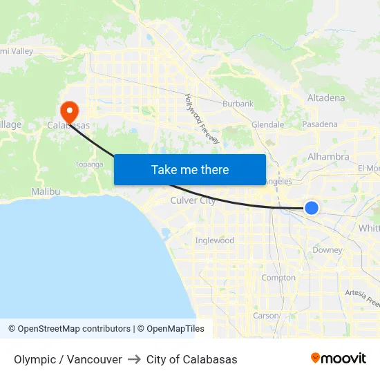 Olympic / Vancouver to City of Calabasas map