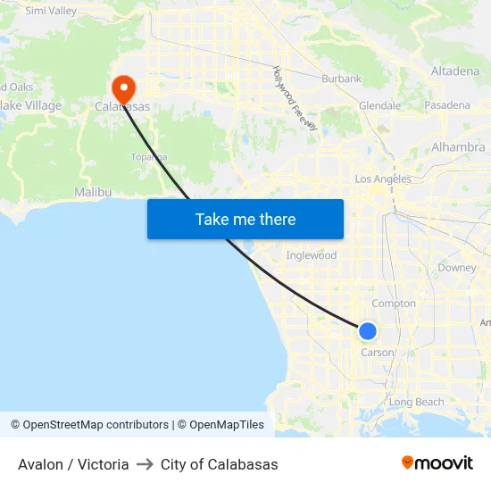 Avalon / Victoria to City of Calabasas map