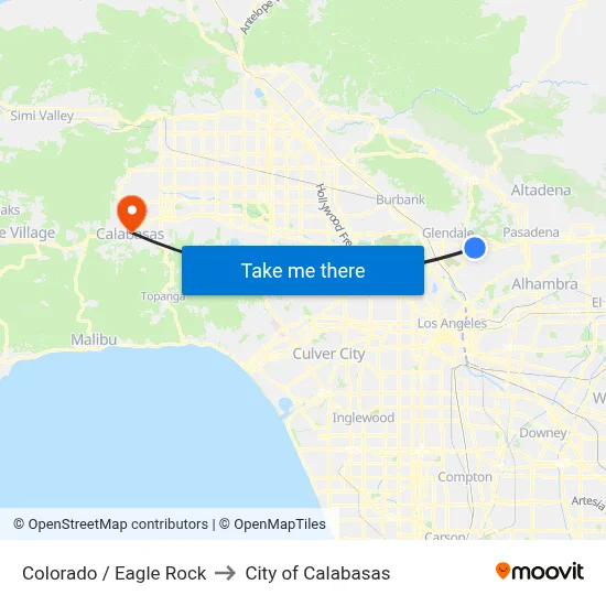 Colorado / Eagle Rock to City of Calabasas map