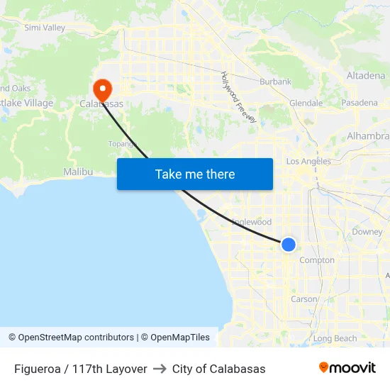 Figueroa / 117th Layover to City of Calabasas map
