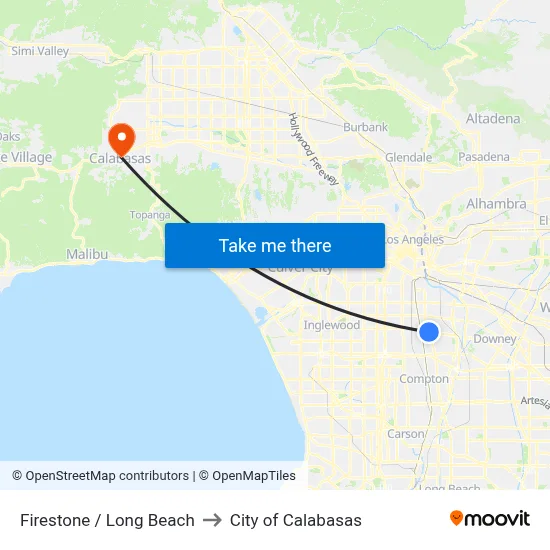 Firestone / Long Beach to City of Calabasas map