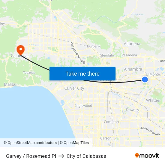 Garvey / Rosemead Pl to City of Calabasas map
