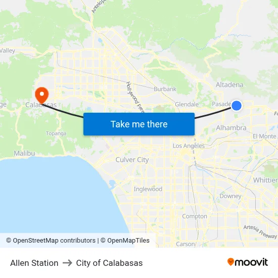Allen Station to City of Calabasas map