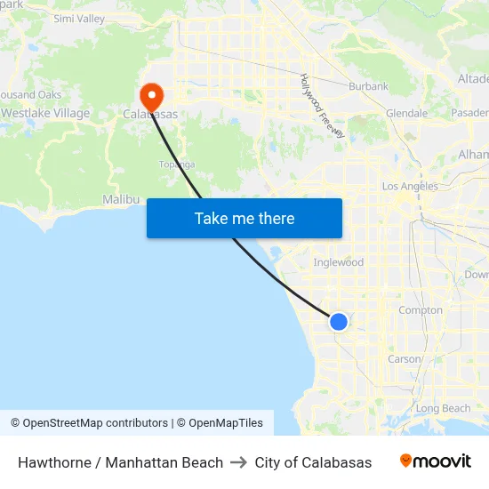Hawthorne / Manhattan Beach to City of Calabasas map