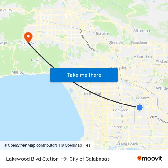 Lakewood Blvd Station to City of Calabasas map