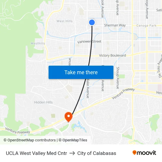 UCLA West Valley Med Cntr to City of Calabasas map