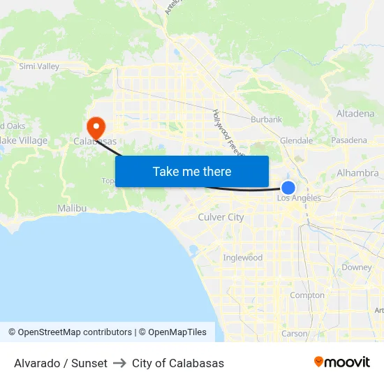 Alvarado / Sunset to City of Calabasas map