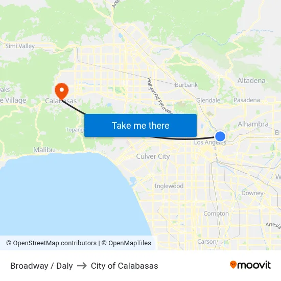 Broadway / Daly to City of Calabasas map