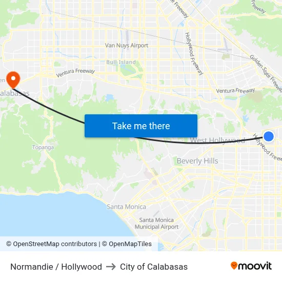 Normandie / Hollywood to City of Calabasas map