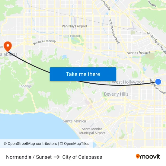 Normandie / Sunset to City of Calabasas map
