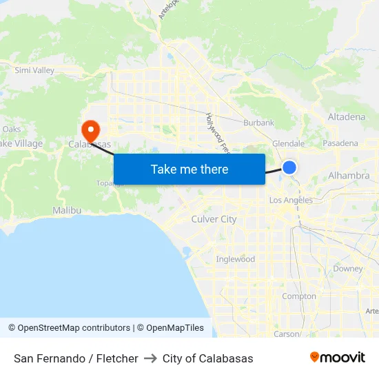 San Fernando / Fletcher to City of Calabasas map